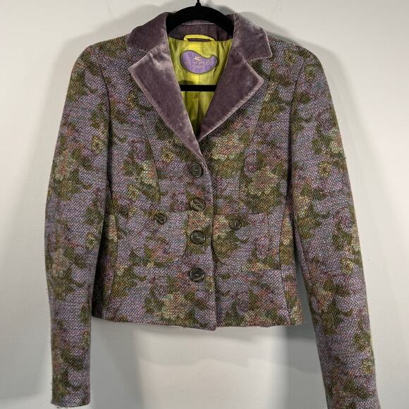Etro Tweed Wool-Blend Floral Blazer with Velvet Collar Size XS – Tailored Jacket - Picture 4 of 8